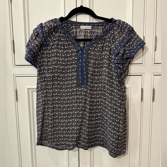 Ulla Johnson Top Blue Print 100% Silk Size 10 - Picture 1 of 5